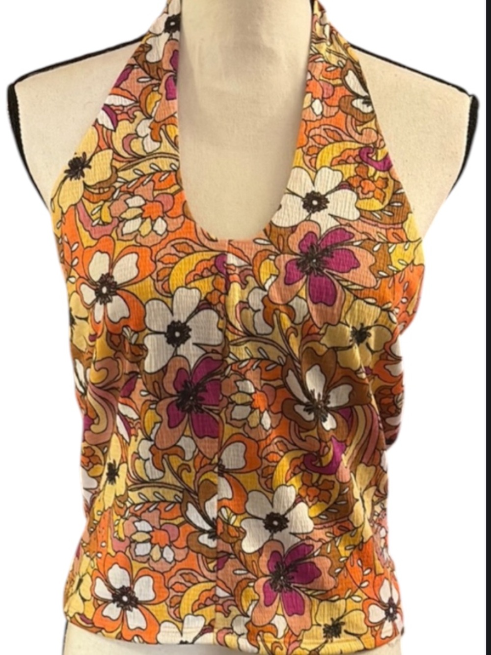 SO Floral Halter Tank Top in Orange, Yellow, Pink, White Like NEW